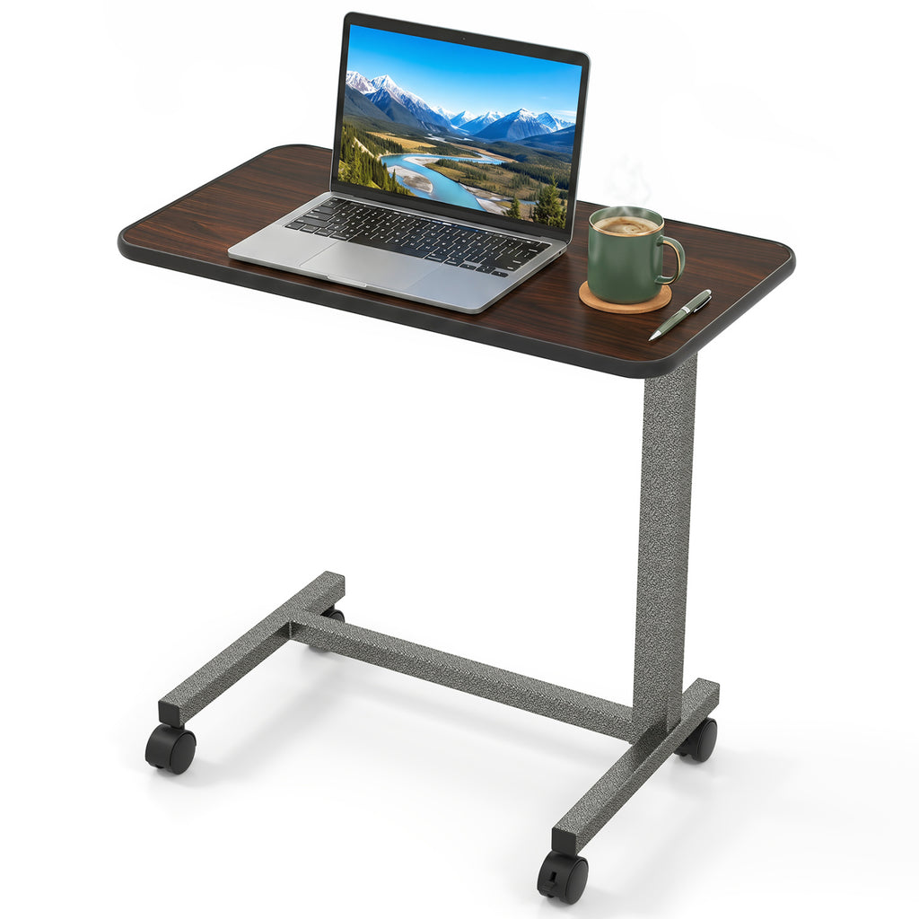 Overbed Table with Lockable Wheels and H-Shaped Base - Walnut