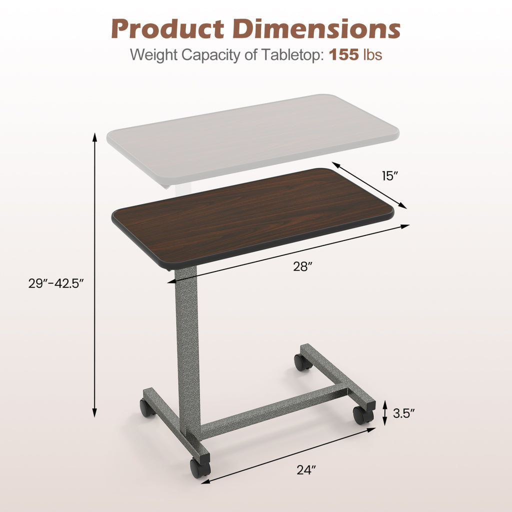 Overbed Table with Lockable Wheels and H-Shaped Base - Walnut