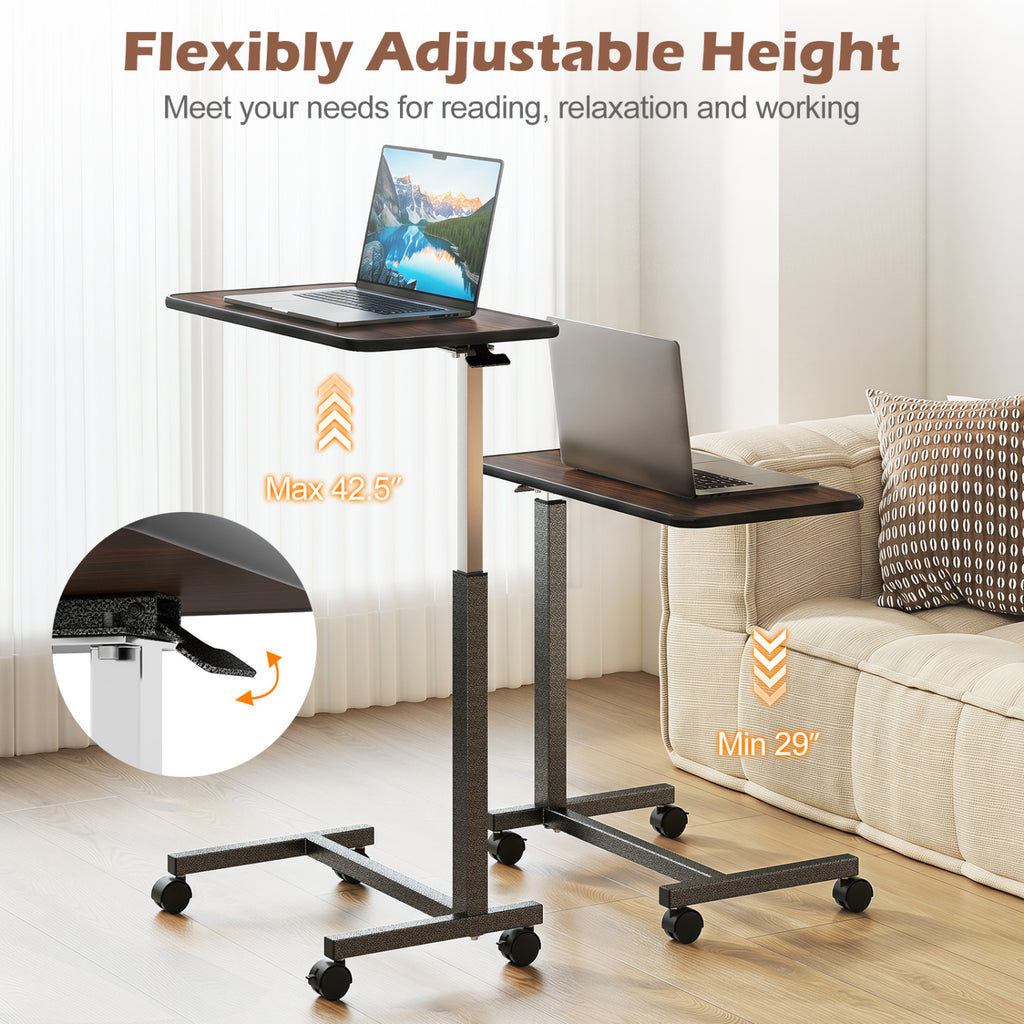 Overbed Table with Lockable Wheels and H-Shaped Base - Walnut