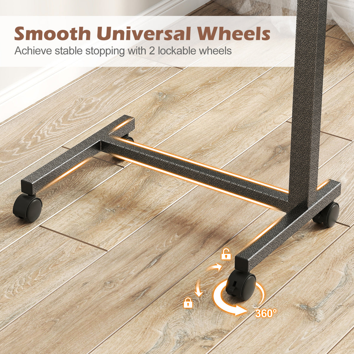 Overbed Table with Lockable Wheels and H-Shaped Base - Walnut