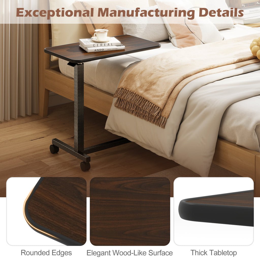 Overbed Table with Lockable Wheels and H-Shaped Base - Walnut