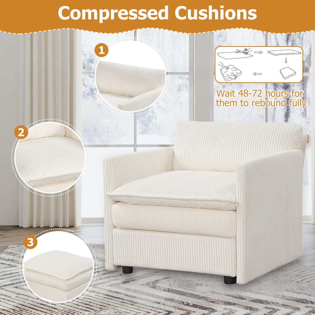 Beige Accent Chair with Ottoman – Soft Corduroy