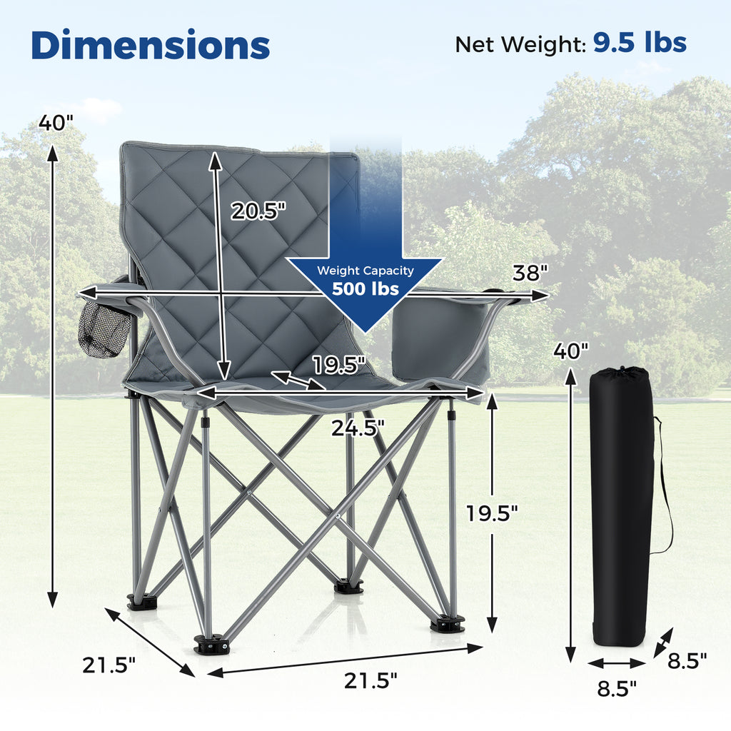 Oversized Camping Chair with Cooler Pouch & Cup Holder, Gray