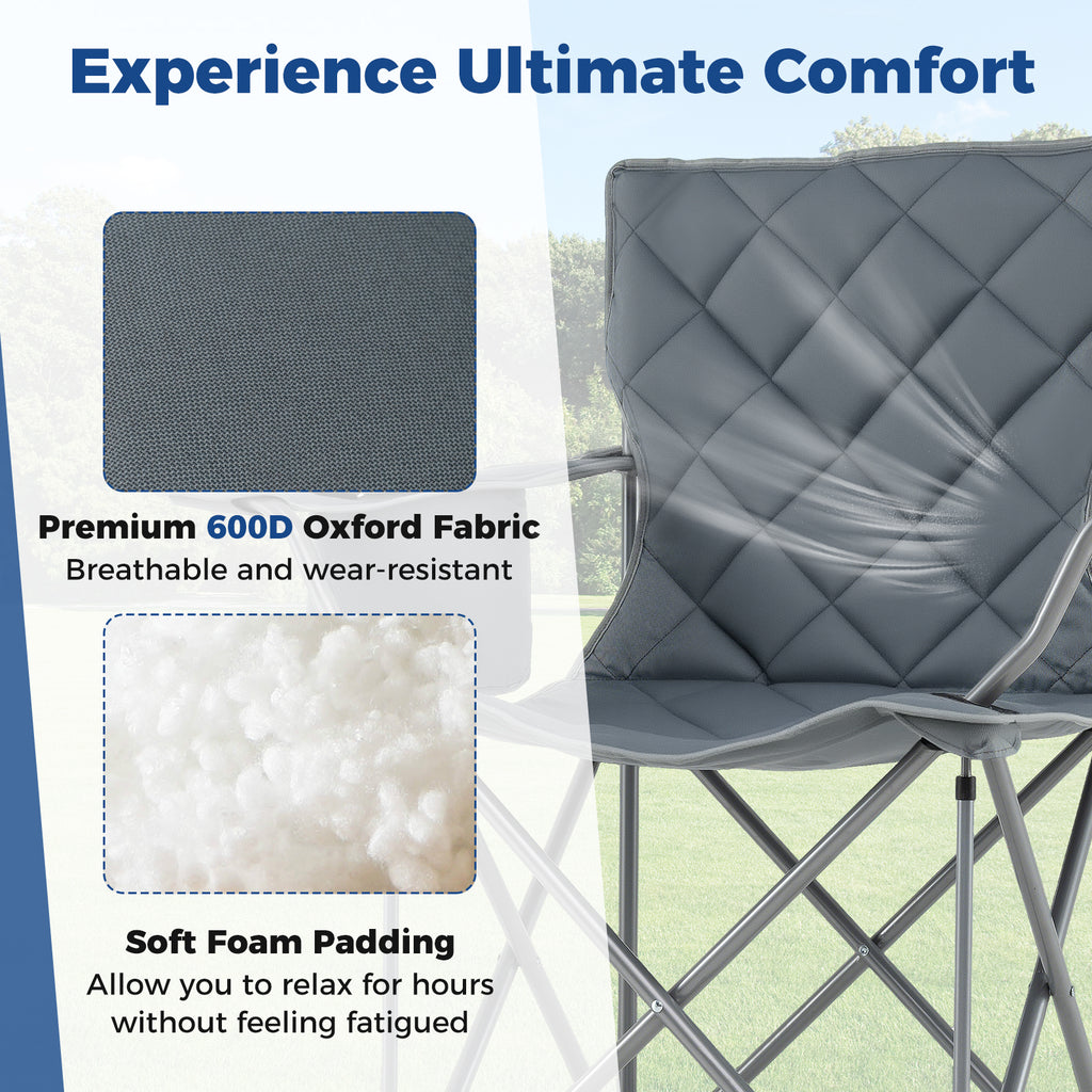 Oversized Camping Chair with Cooler Pouch & Cup Holder, Gray