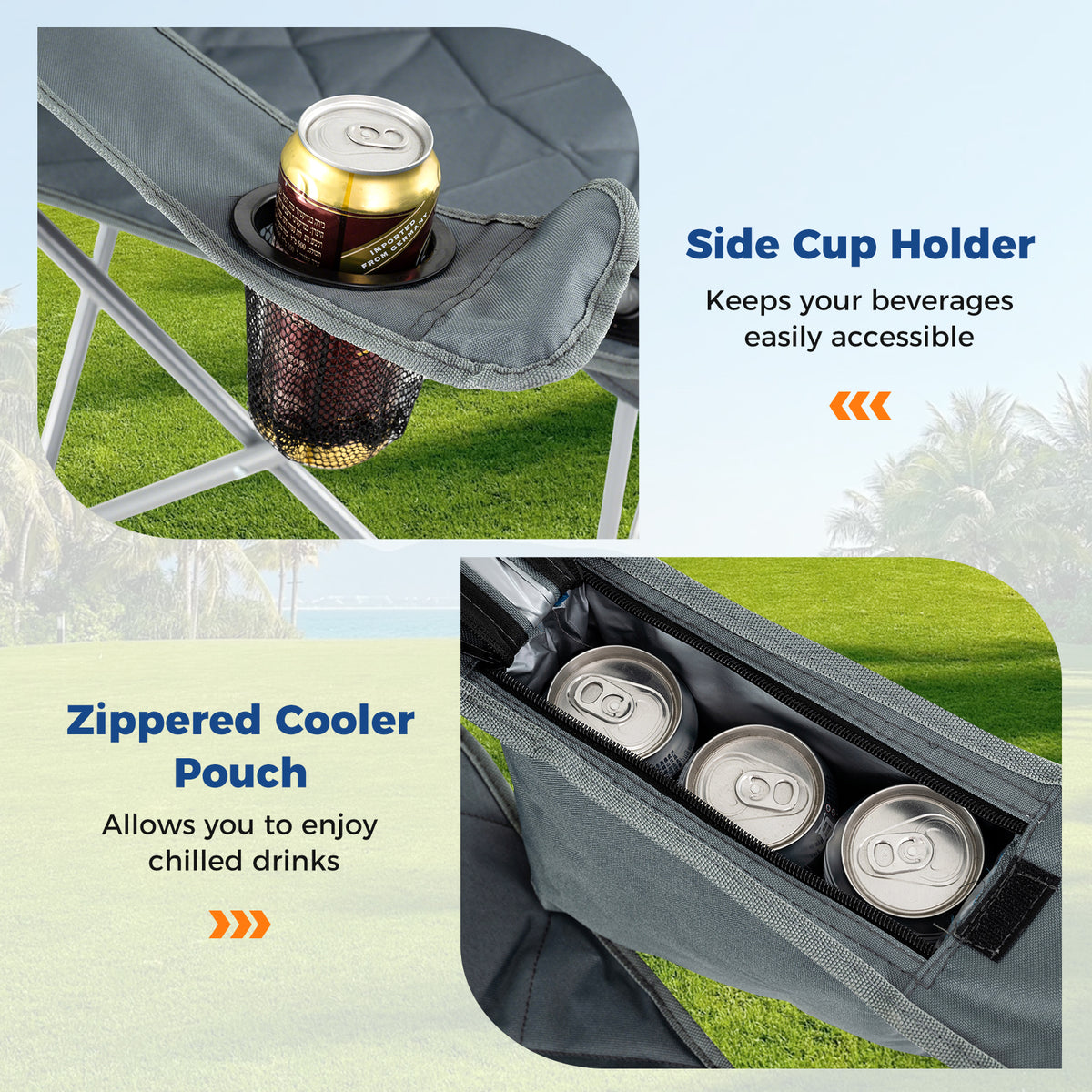 Oversized Camping Chair with Cooler Pouch & Cup Holder, Gray