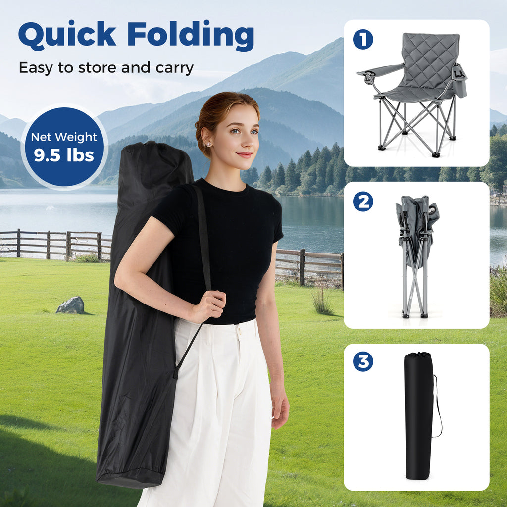 Oversized Camping Chair with Cooler Pouch & Cup Holder, Gray