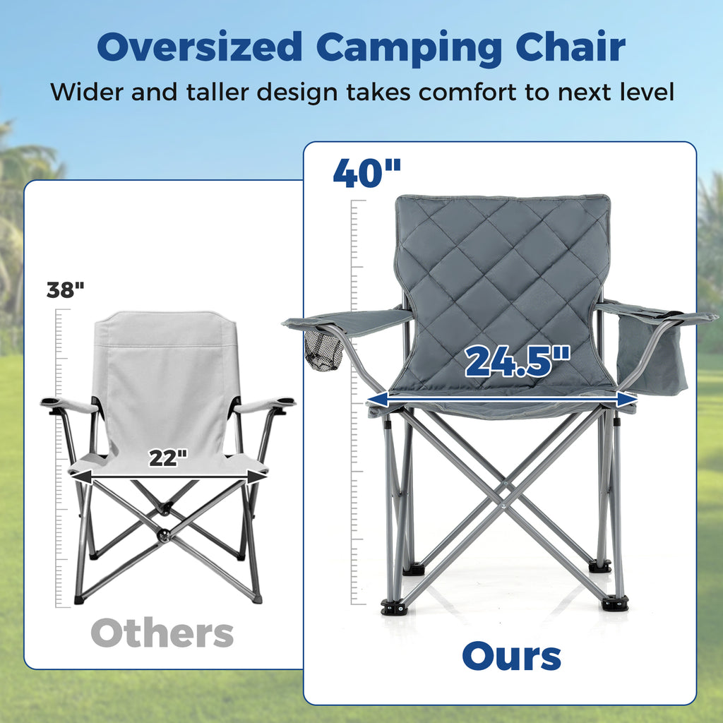 Oversized Camping Chair with Cooler Pouch & Cup Holder, Gray