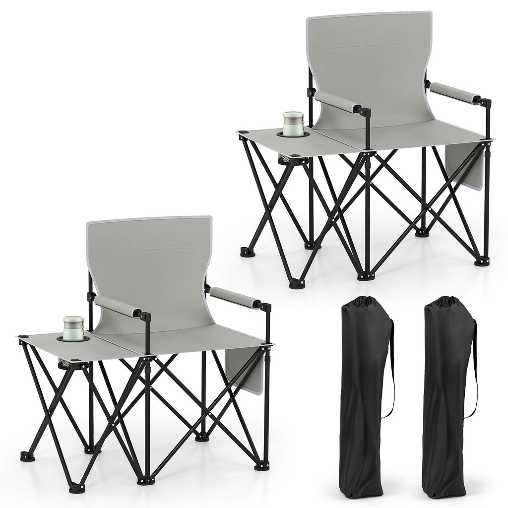 Oversized Camping Chair with Side Table & Storage Pockets - Gray