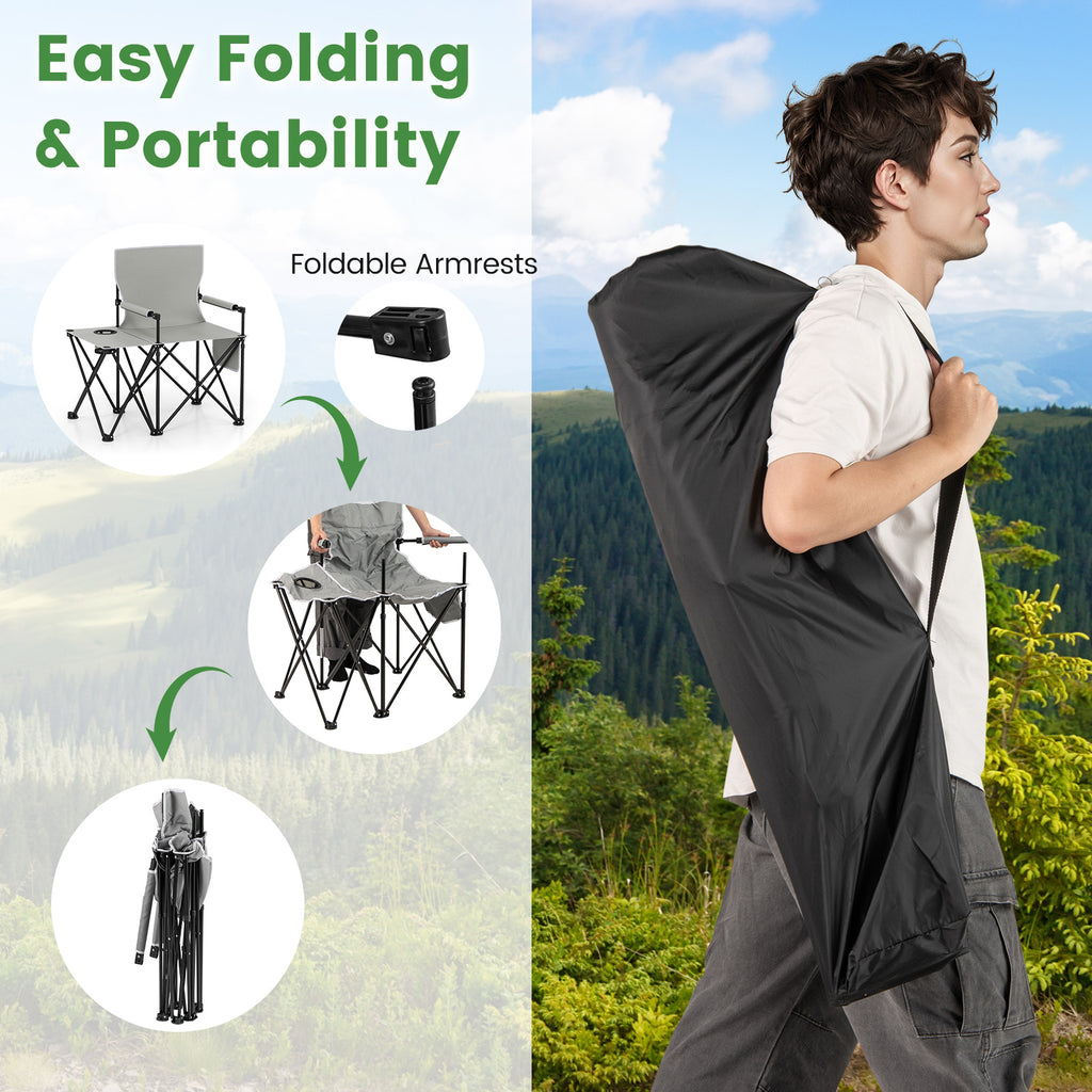 Oversized Camping Chair with Side Table & Storage Pockets - Gray