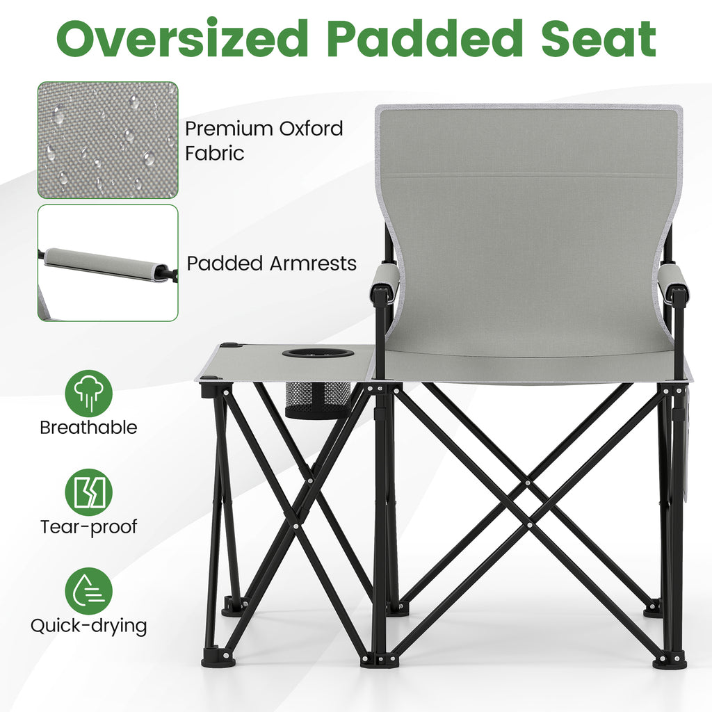 Oversized Camping Chair with Side Table & Storage Pockets - Gray