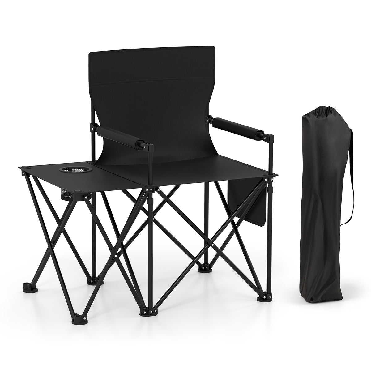 Oversized Camping Chair with Side Table & Storage Pockets - Gray