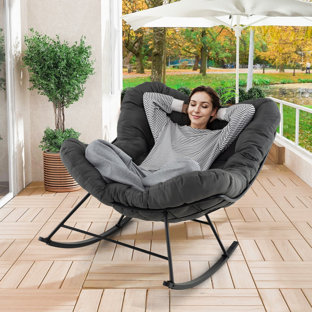 Oversized Egg Papasan Chair with Padded Cushion for Porch