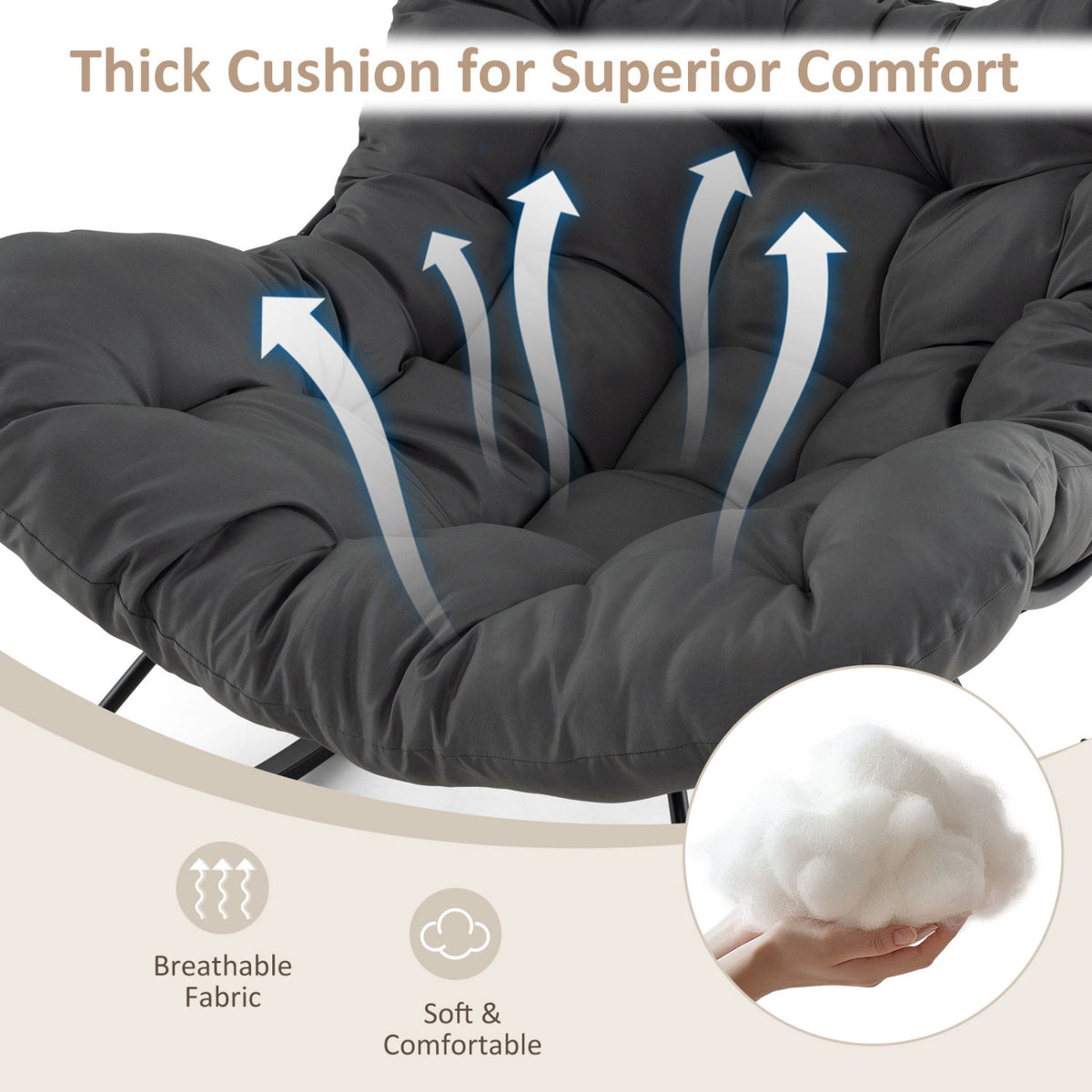 Oversized Egg Papasan Chair with Padded Cushion for Porch