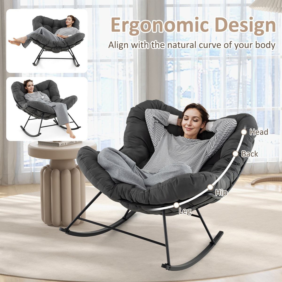 Oversized Egg Papasan Chair with Padded Cushion for Porch