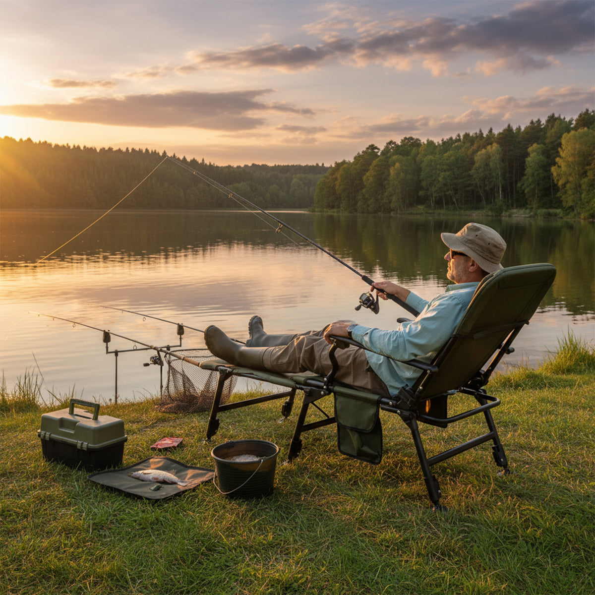 Foldable Fishing Chair with Detachable Footrest - Green
