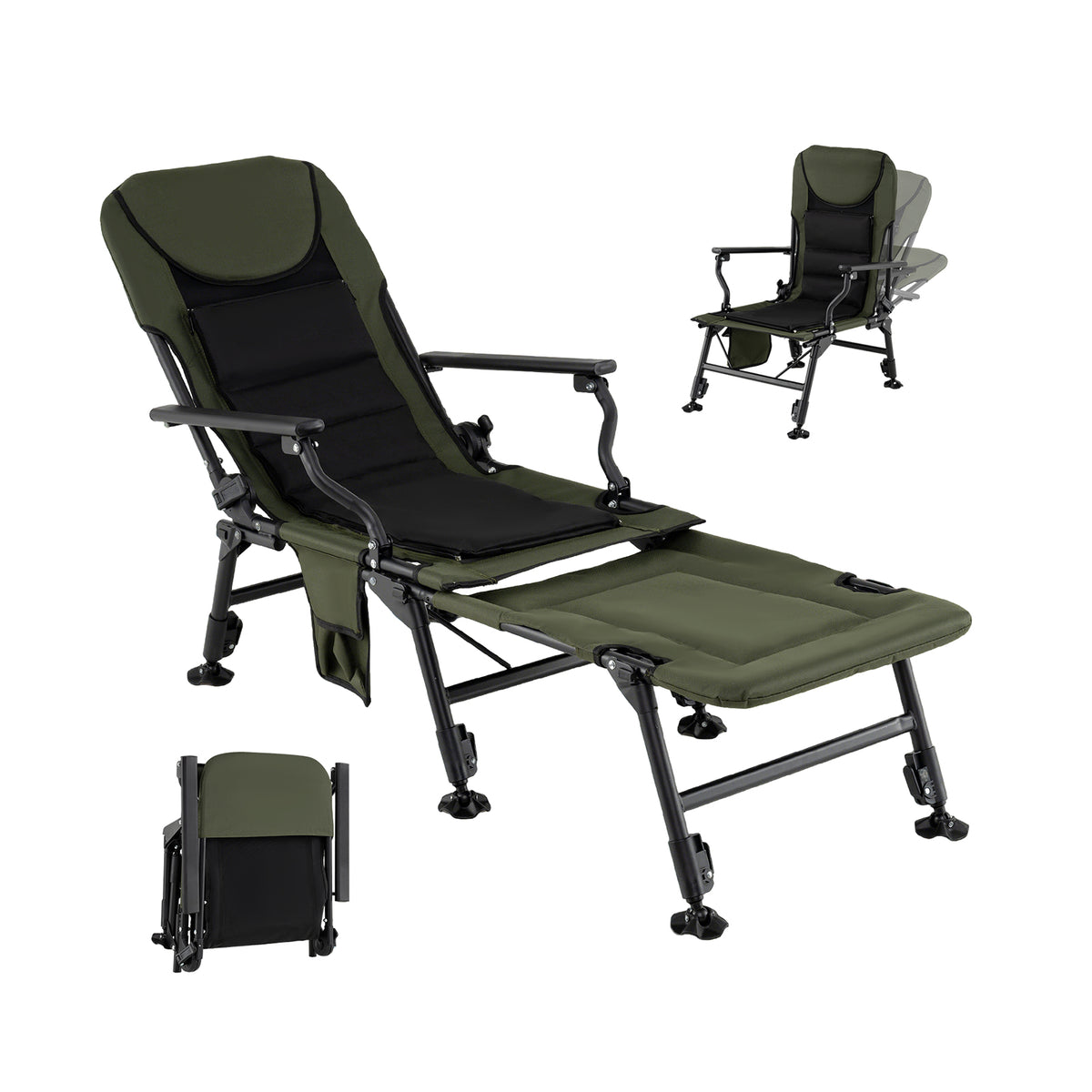 Foldable Fishing Chair with Detachable Footrest - Green