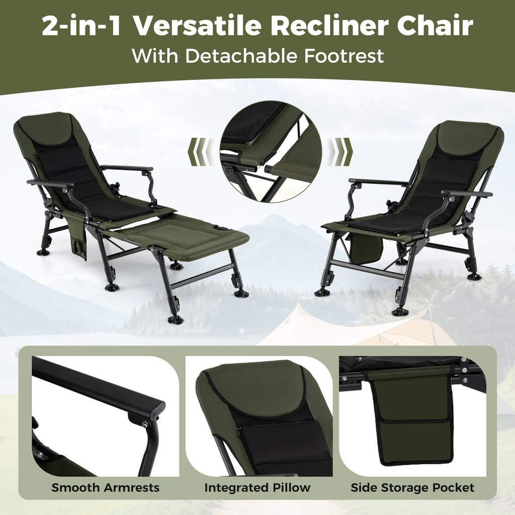 Foldable Fishing Chair with Detachable Footrest - Green