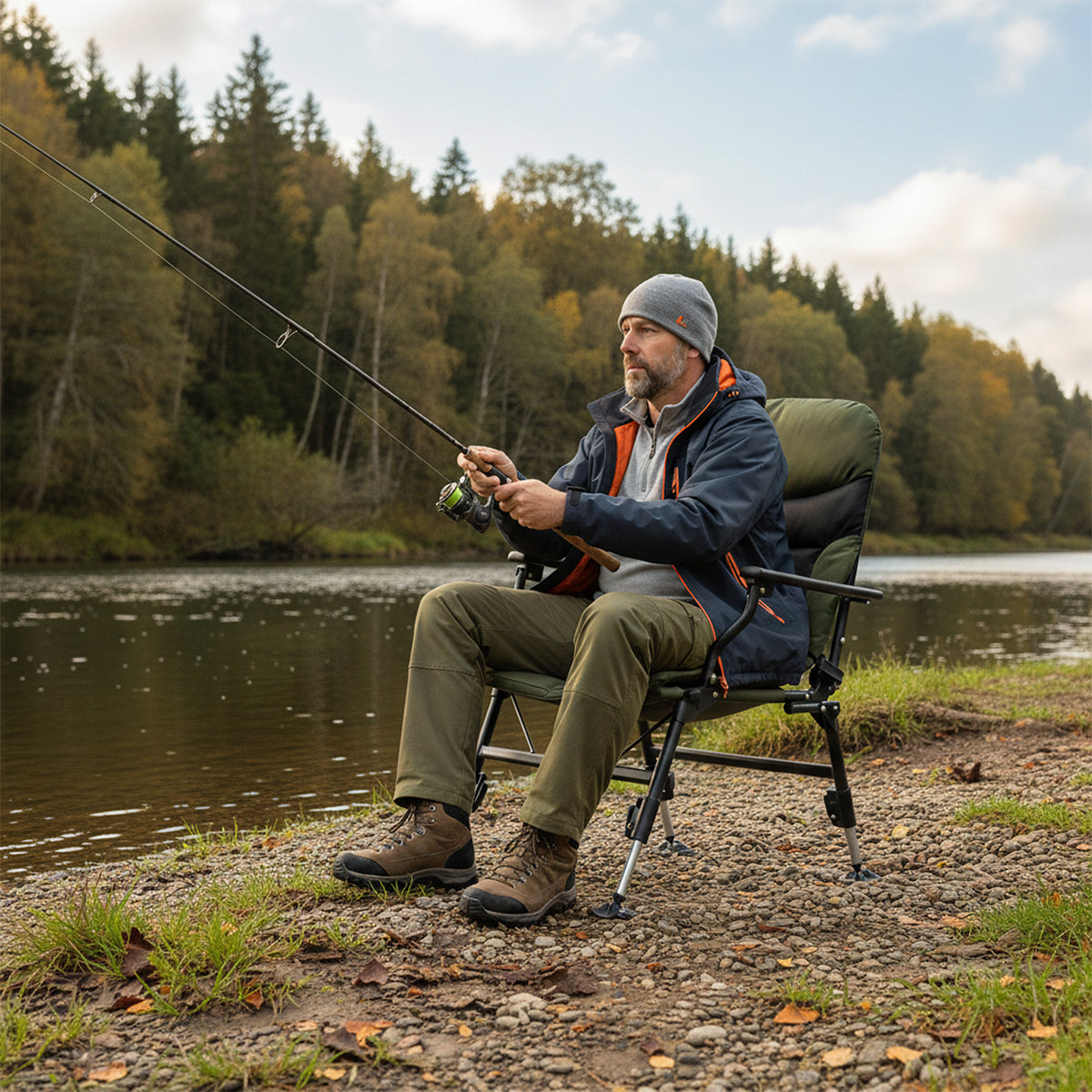 Oversized Foldable Fishing Chair with Armrest - Multicolor