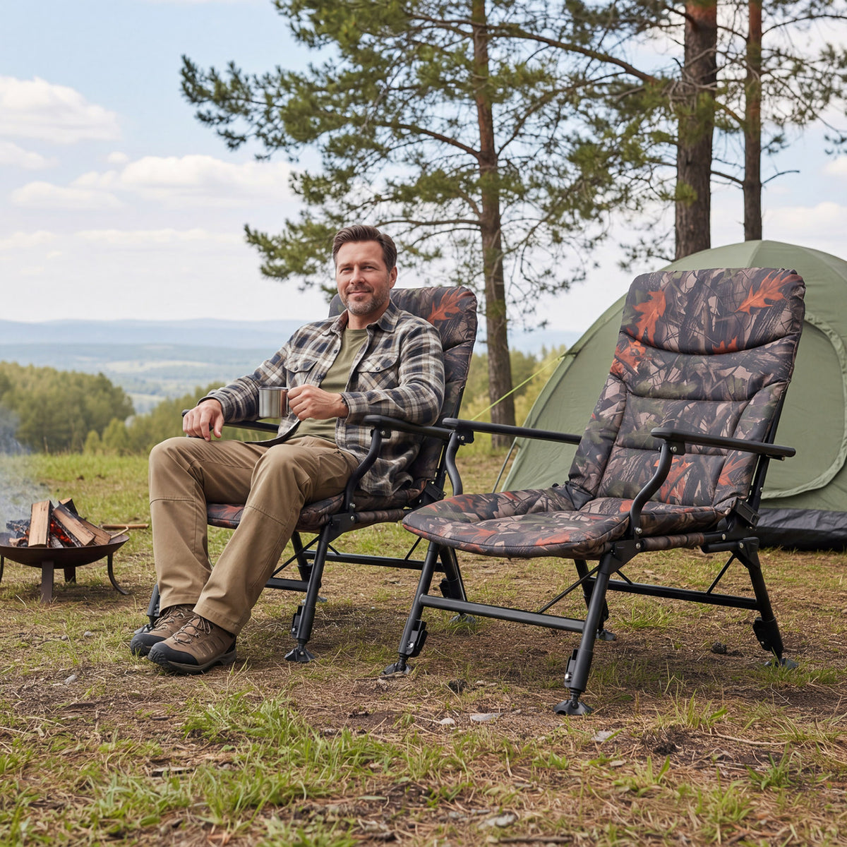 Oversized Foldable Fishing Chair with Armrest - Multicolor