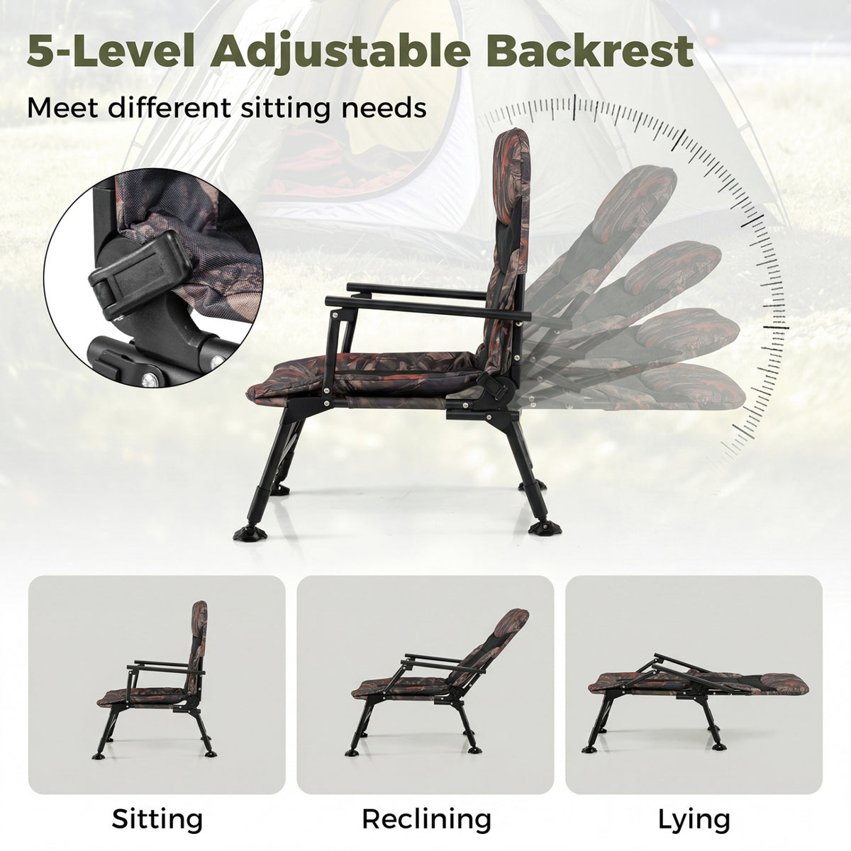 Oversized Foldable Fishing Chair with Armrest - Multicolor