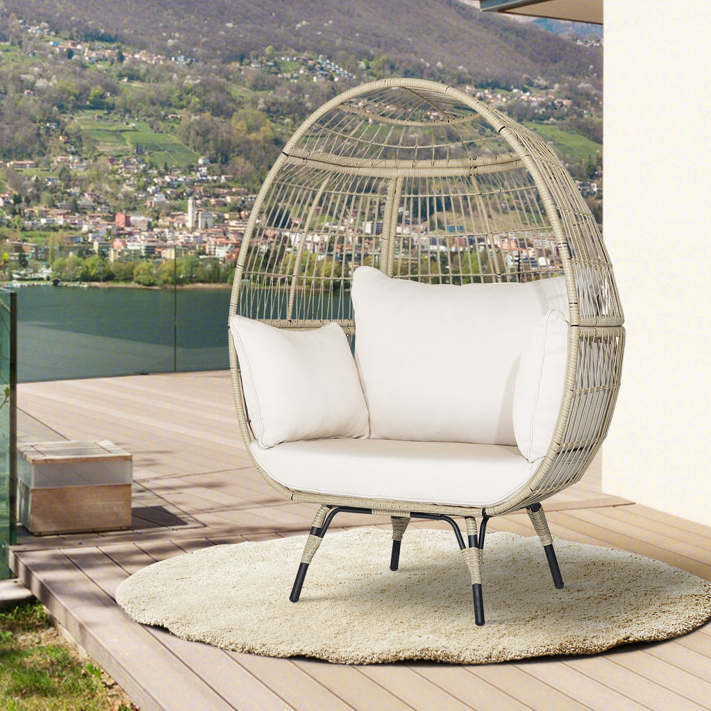 Oversized Patio Rattan Egg Lounge Chair with Cushions Indoor and