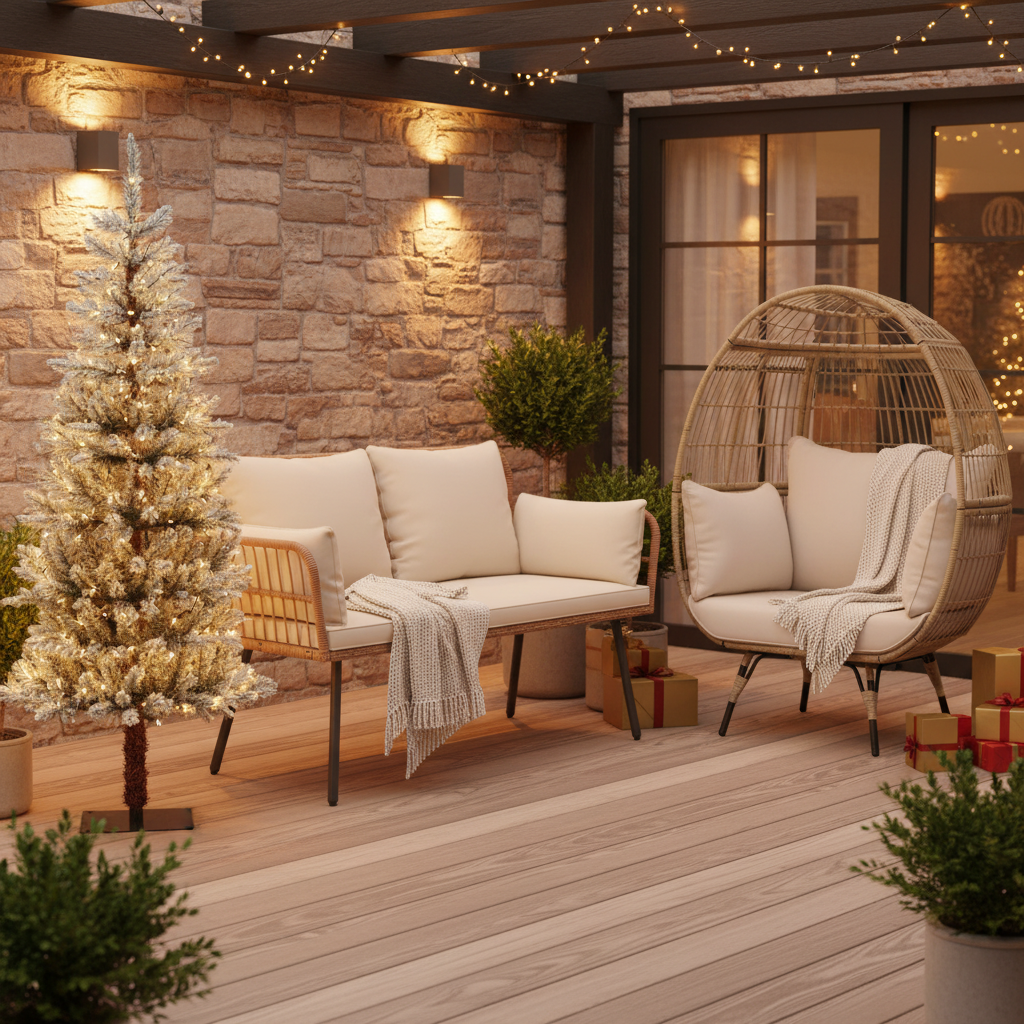 Outdoor Egg Chair with Cushions, Light Brown