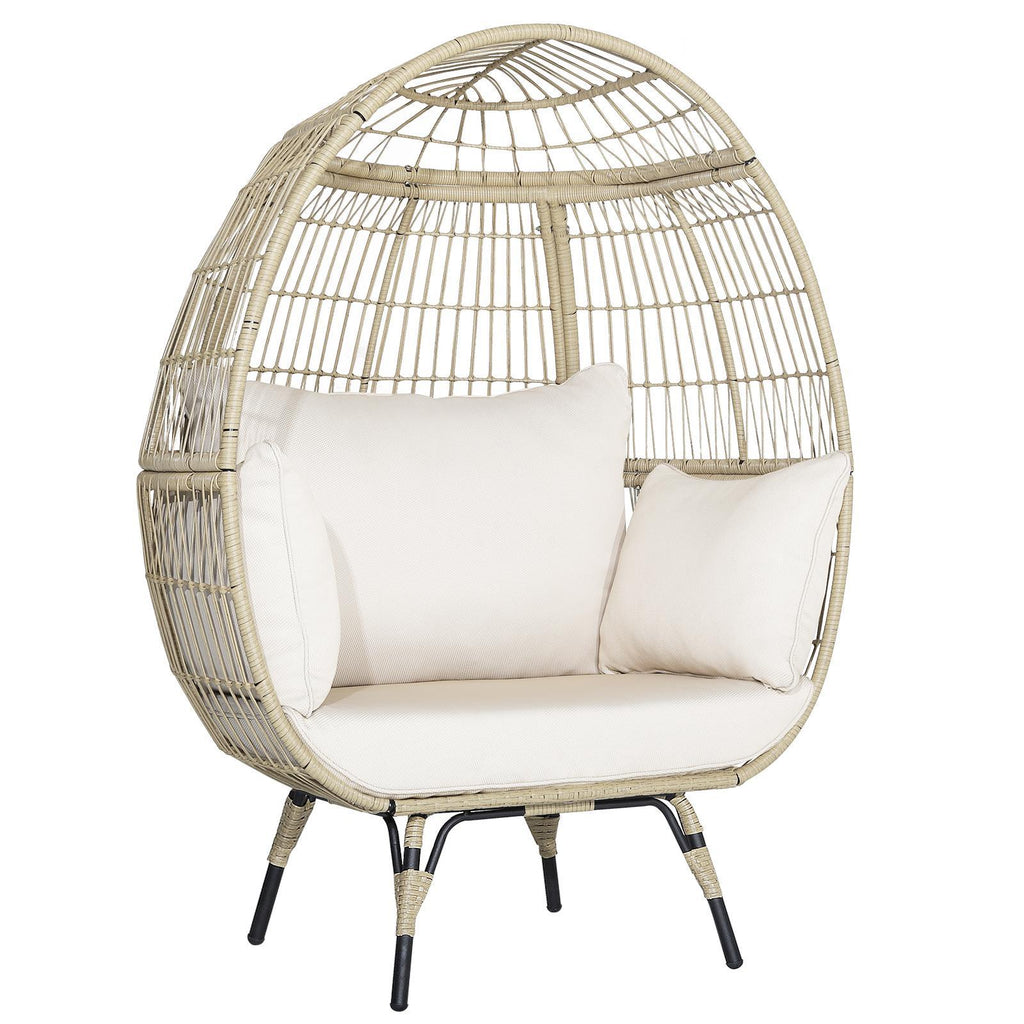 Oversized Rattan Egg Lounge Chair & 2-Seat Sofa with Cushions