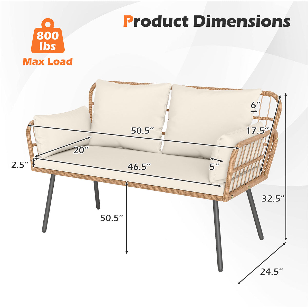 Oversized Rattan Egg Lounge Chair & 2-Seat Sofa with Cushions