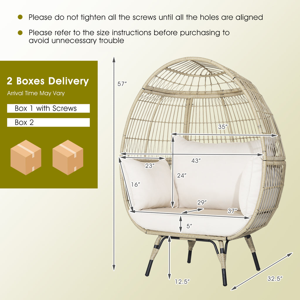 Oversized Rattan Egg Lounge Chair & 2-Seat Sofa with Cushions