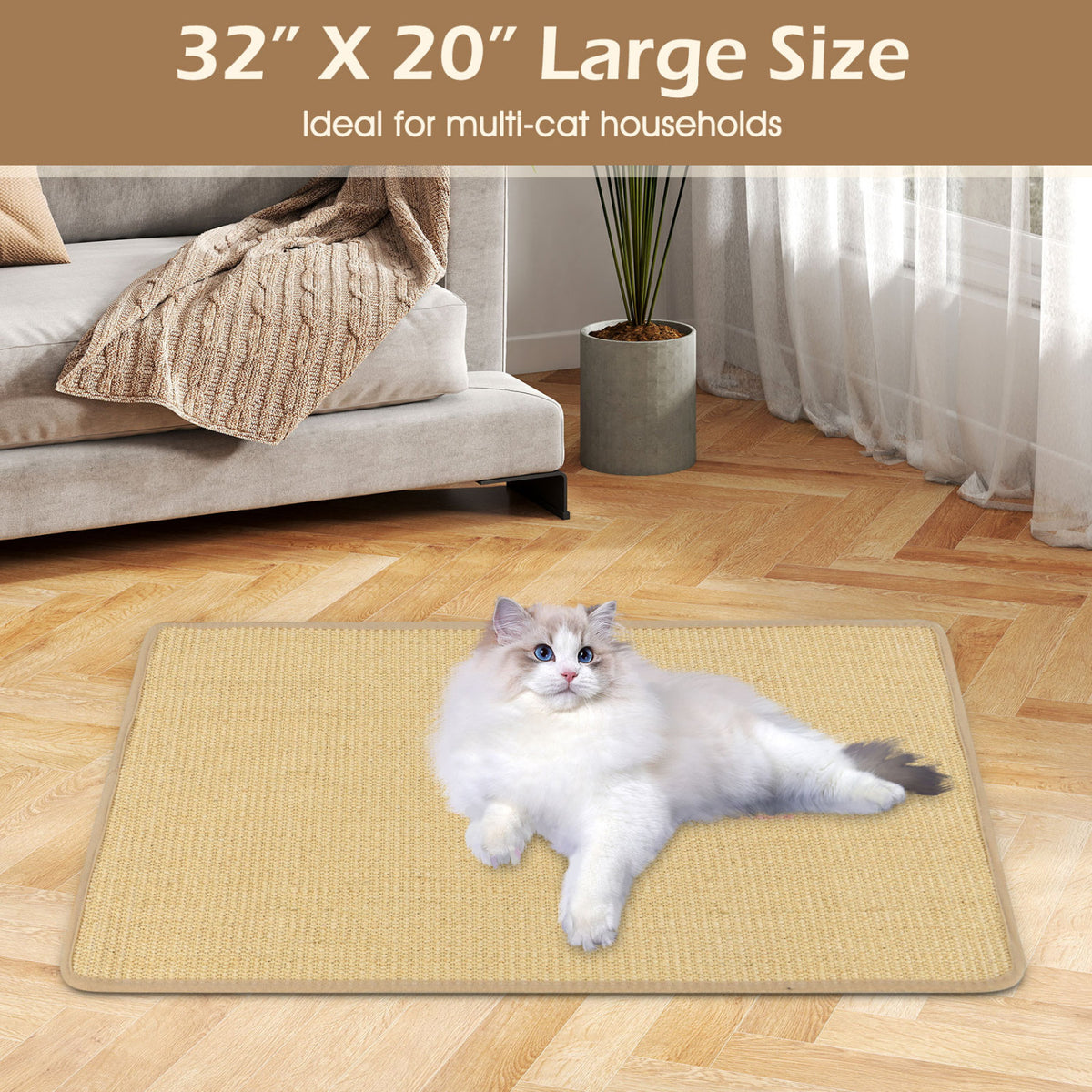 2 Piece Cat Scratcher Mat Set - 32 x 20 Inch Natural Sisal Pads - Variation of This Listing