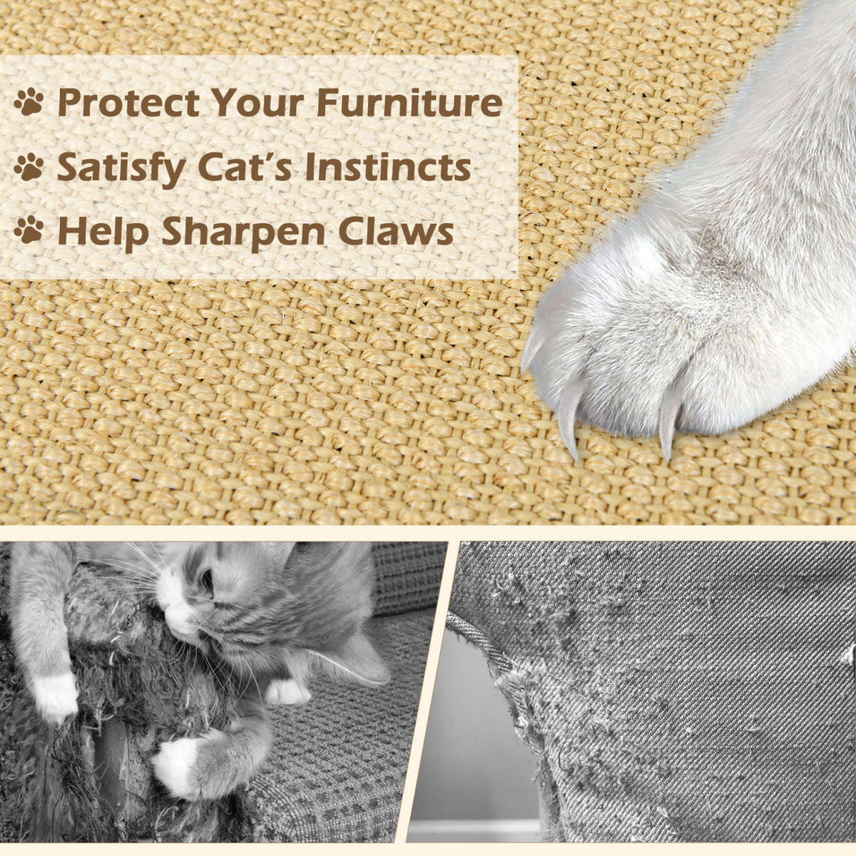 2 Piece Cat Scratcher Mat Set - 32 x 20 Inch Natural Sisal Pads - Variation of This Listing