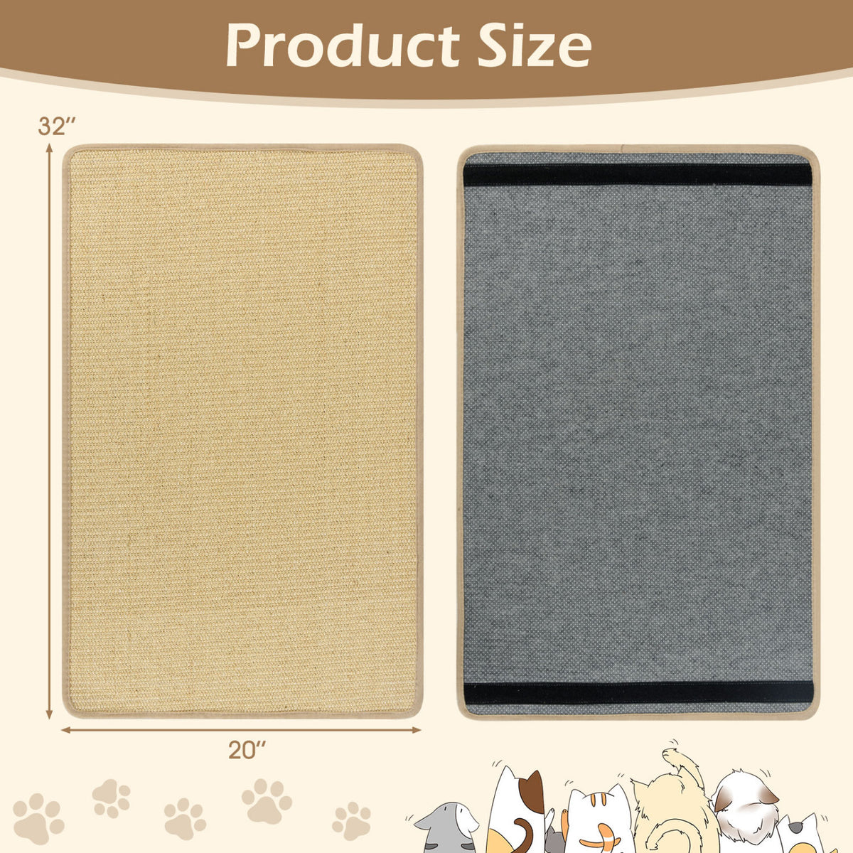 2 Piece Cat Scratcher Mat Set - 32 x 20 Inch Natural Sisal Pads - Variation of This Listing