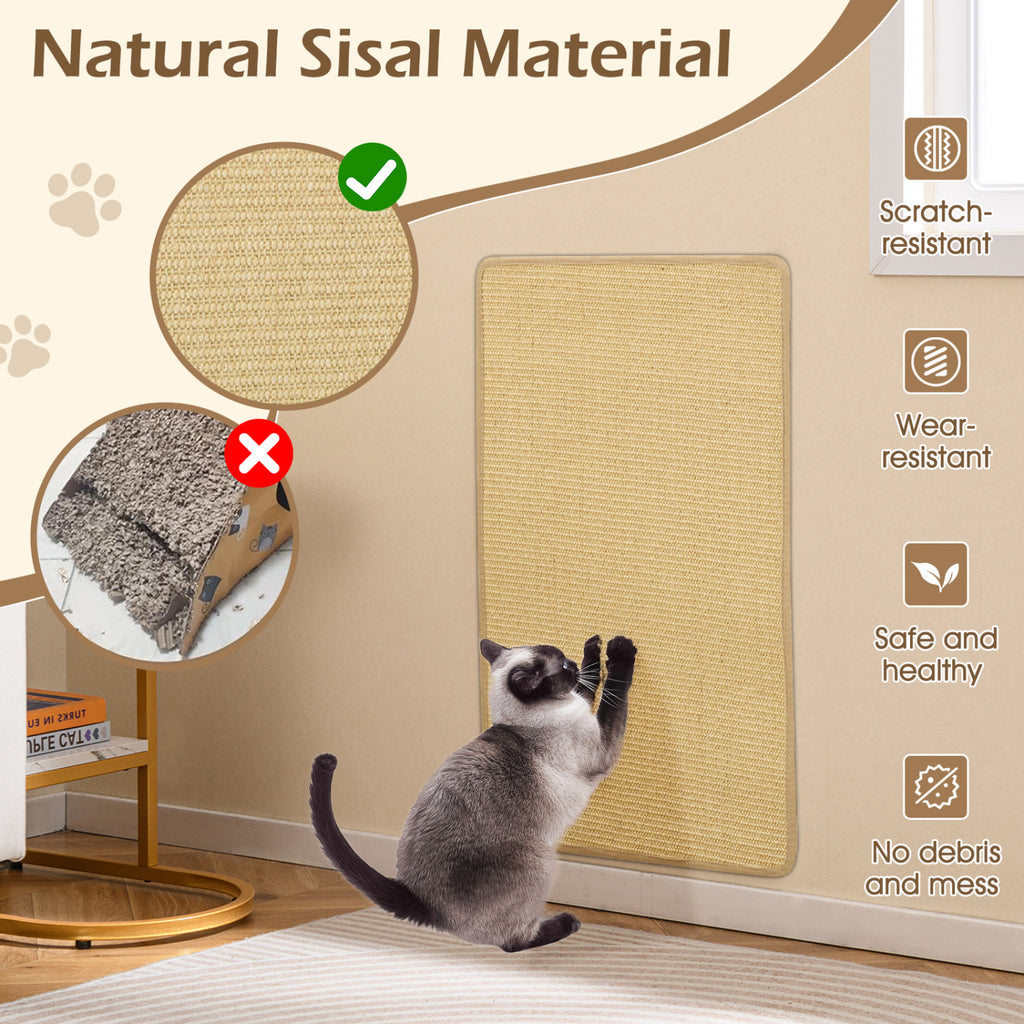 4 Pieces Cat Scratch Mat Set - 32 x 20 Inch Sisal Pads with Anti-Slip & Wall Attachment