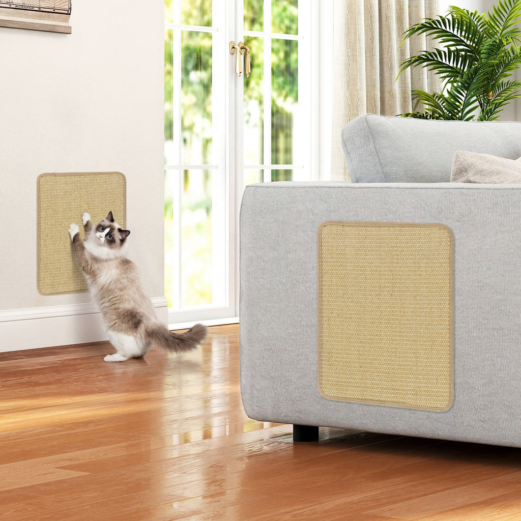 Costway 12 Pieces Cat Scratcher Mat Set - 16x12 Inch Natural Sisal Pads with Anti-Slip & Wall Mounting