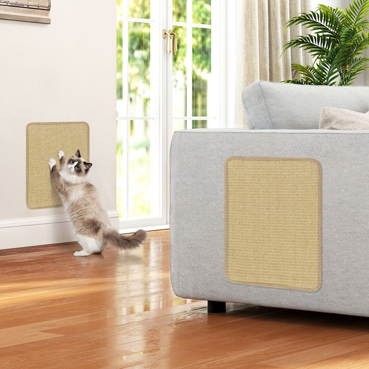 Costway 12 Pieces Cat Scratcher Mat Set - 16x12 Inch Natural Sisal Pads with Anti-Slip & Wall Mounting