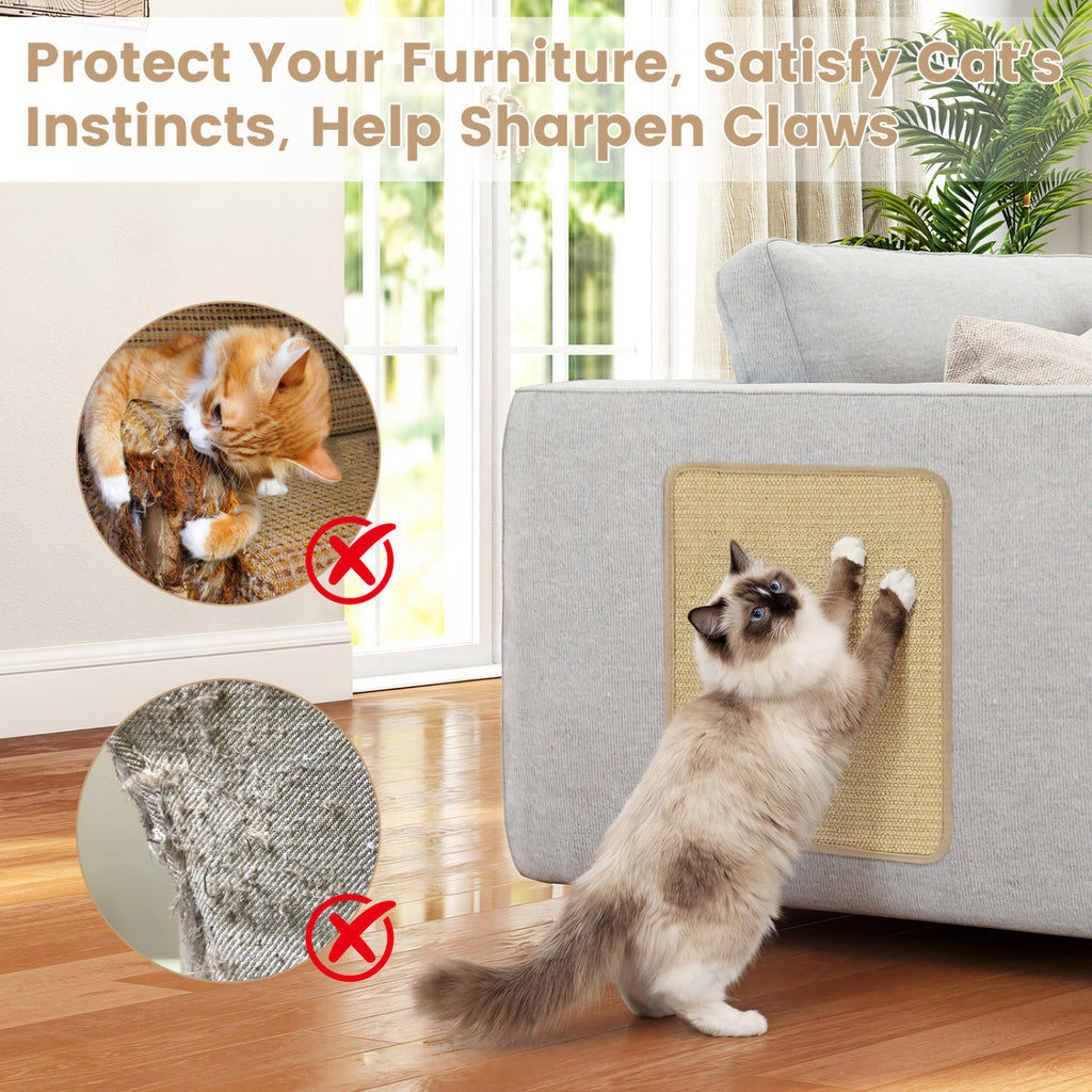Costway 12 Pieces Cat Scratcher Mat Set - 16x12 Inch Natural Sisal Pads with Anti-Slip & Wall Mounting