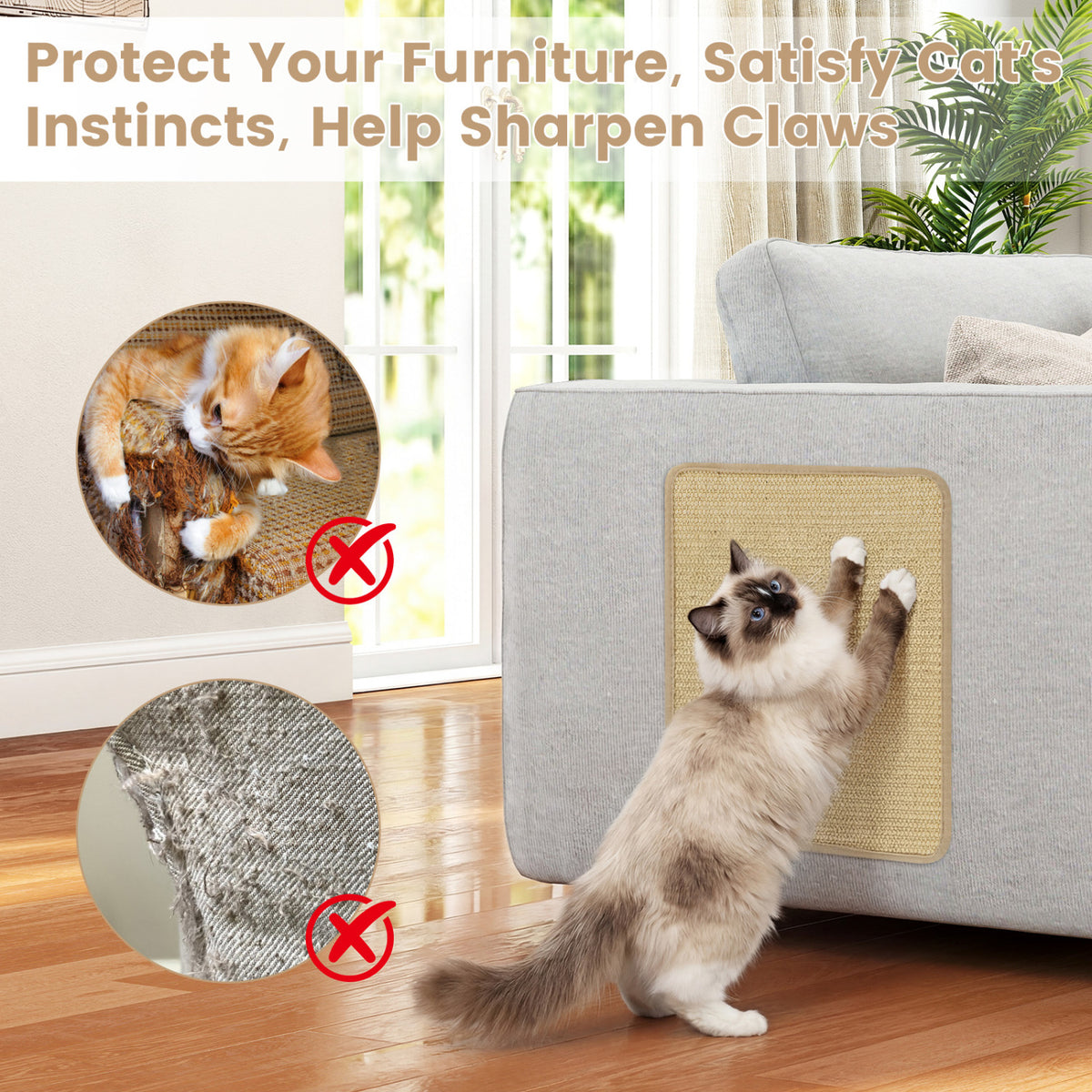 Costway 12 Pieces Cat Scratcher Mat Set - 16x12 Inch Natural Sisal Pads with Anti-Slip & Wall Mounting