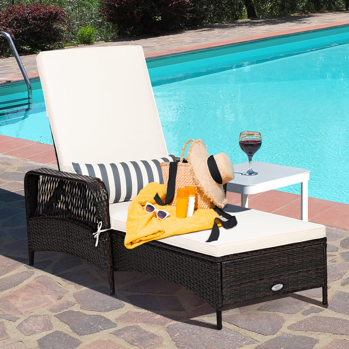 Outdoor Wicker Chaise Lounge Chair with Adjustable Backrest - Brown