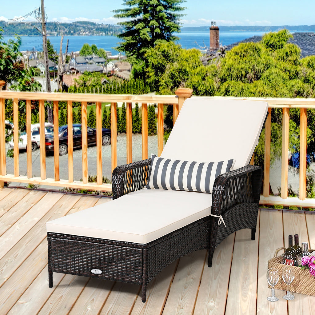 Outdoor Wicker Chaise Lounge Chair with Adjustable Backrest - Brown