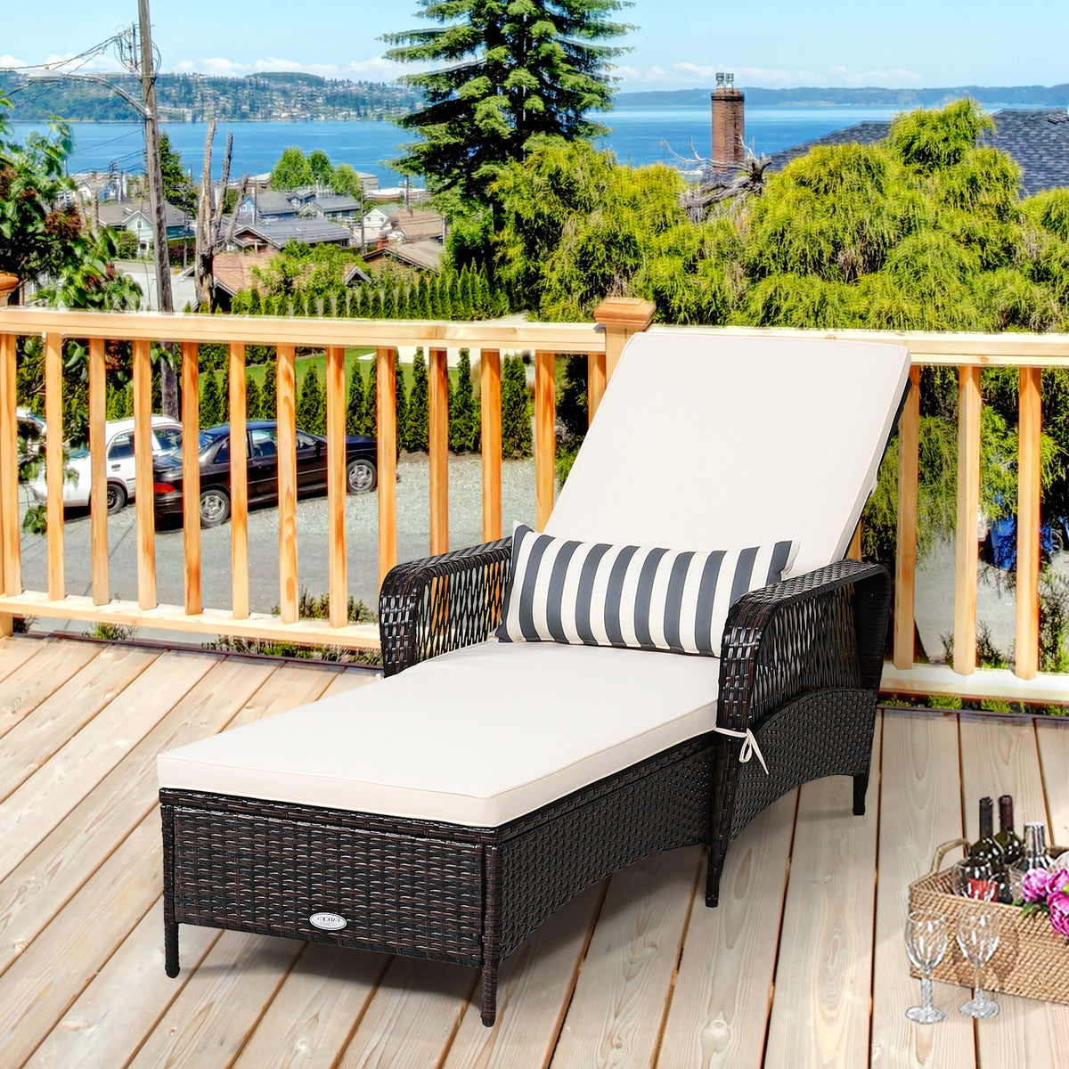 Outdoor Wicker Chaise Lounge Chair with Adjustable Backrest - Brown