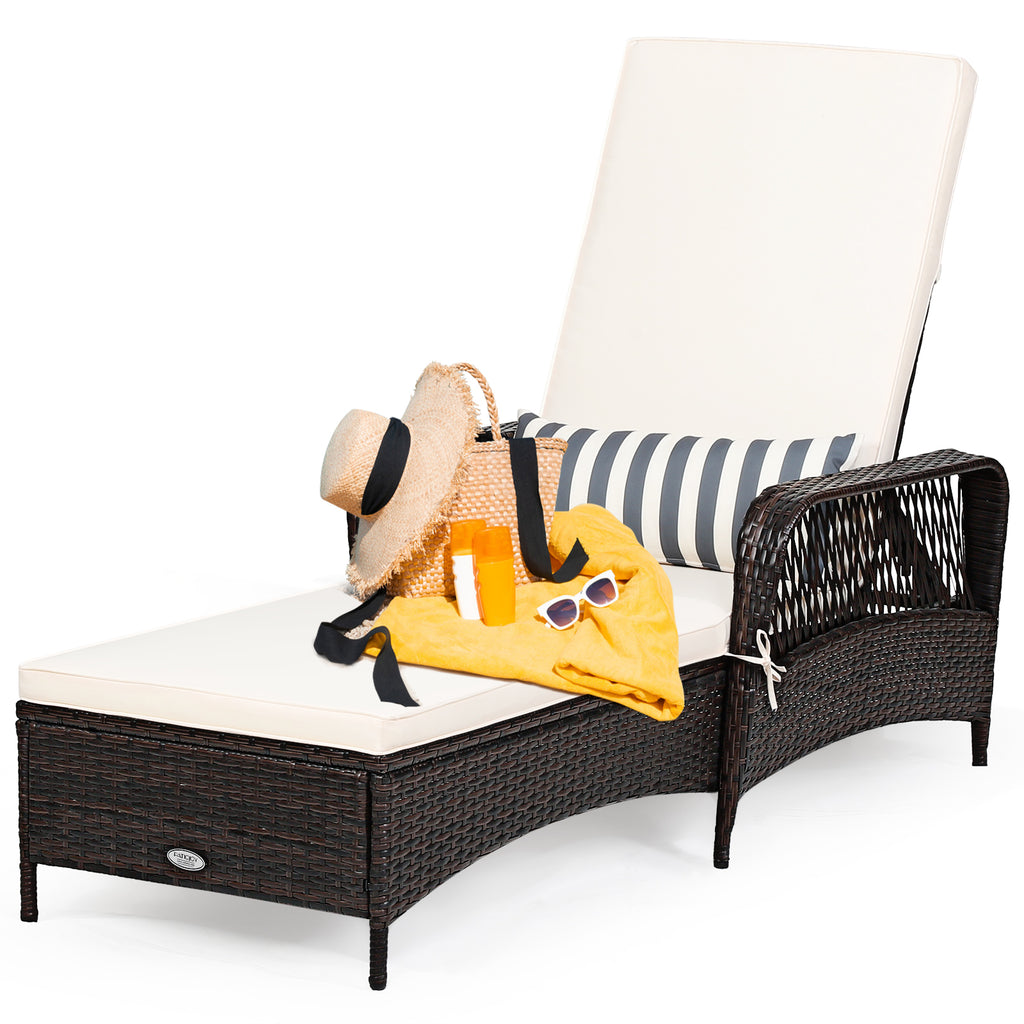 Outdoor Wicker Chaise Lounge Chair with Adjustable Backrest - Brown