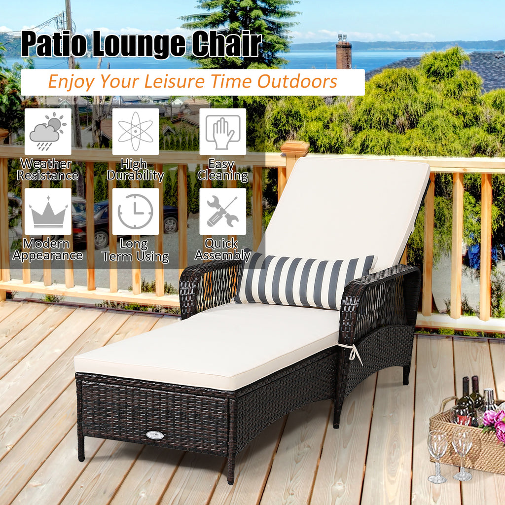 Outdoor Wicker Chaise Lounge Chair with Adjustable Backrest - Brown