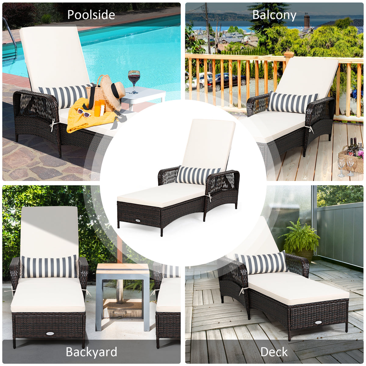 Outdoor Wicker Chaise Lounge Chair with Adjustable Backrest - Brown