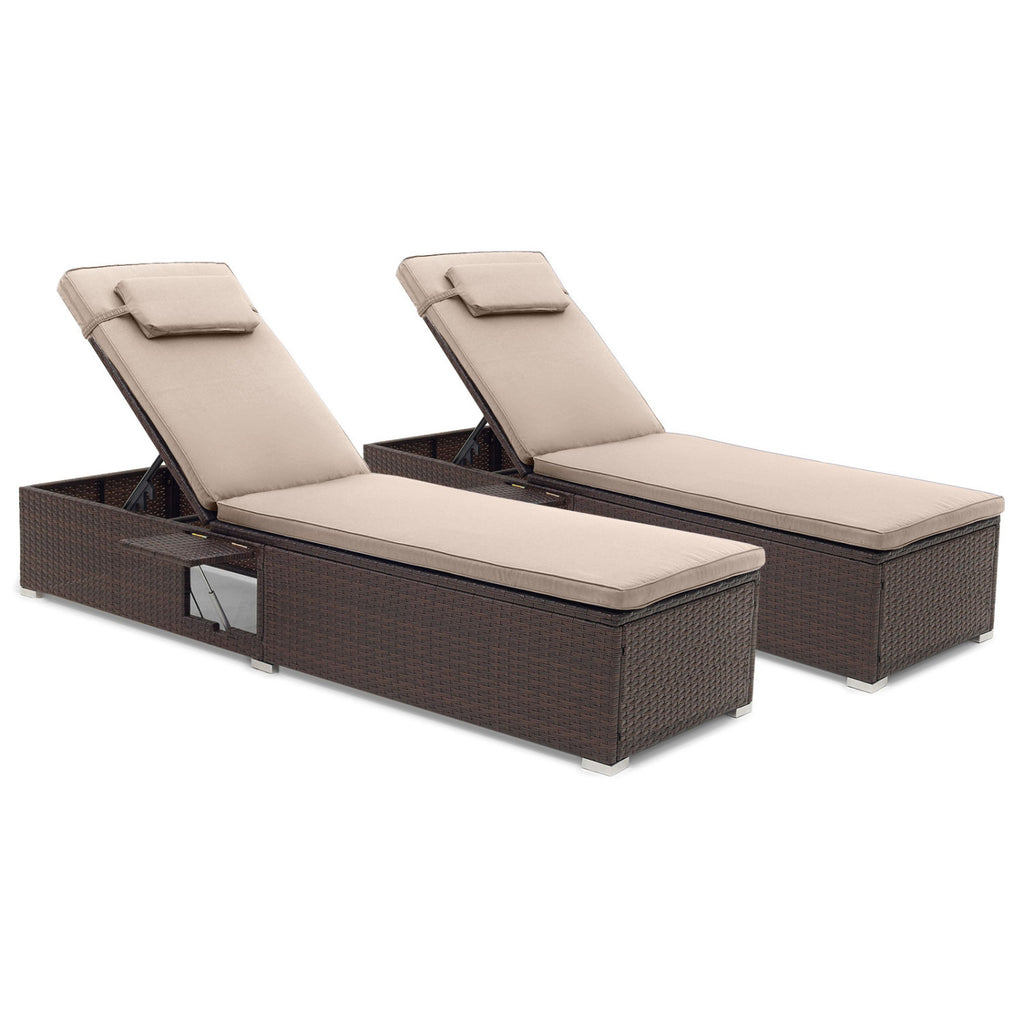 PE Rattan Chaise Lounge Set of 2 with 6-Position Adjustable Backrest