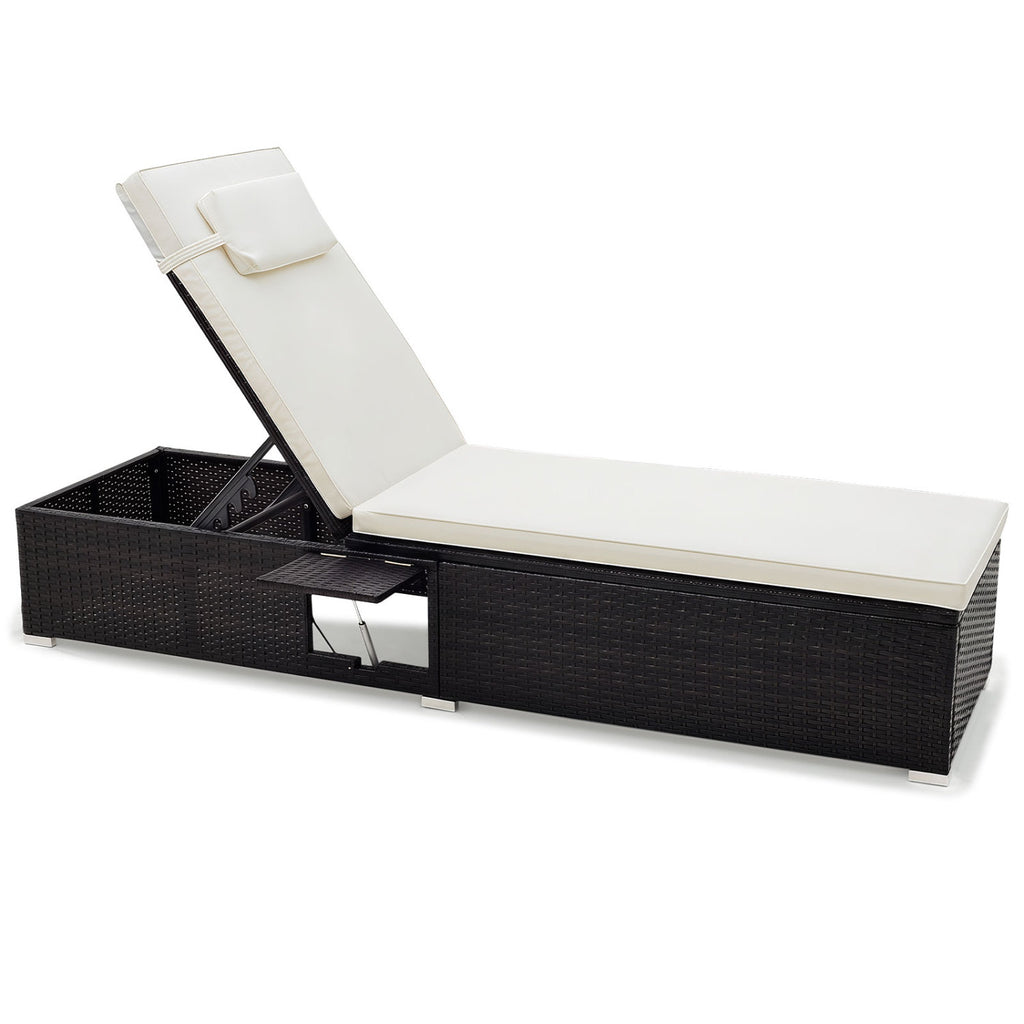 PE Rattan Chaise Lounge with Adjustable Backrest and Foldable Side