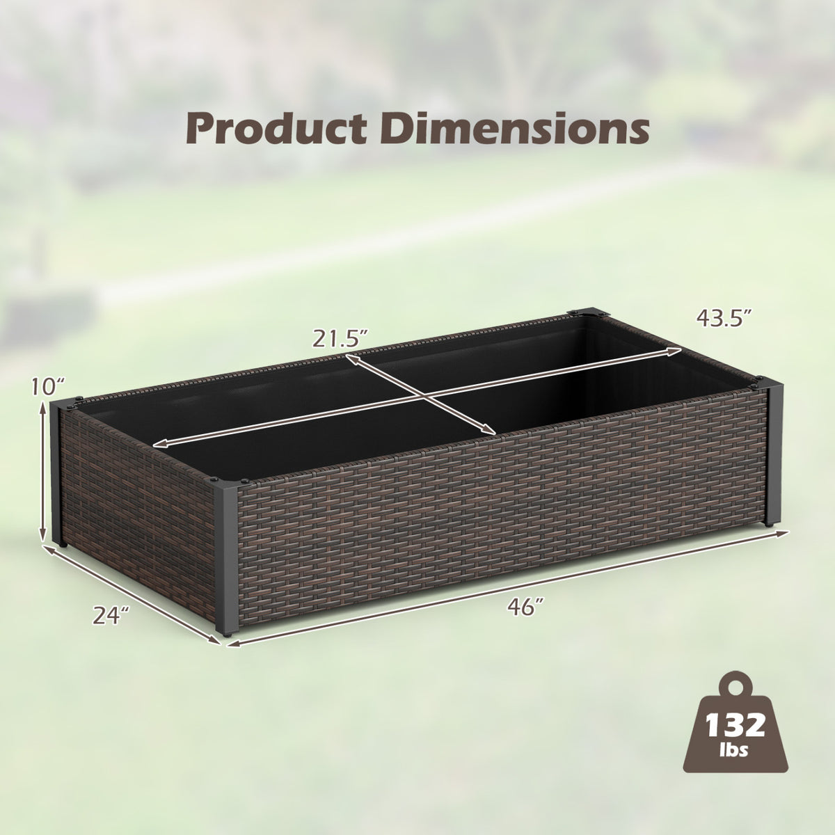 PE Rattan Elevated Raised Garden Bed with Open-Ended Base