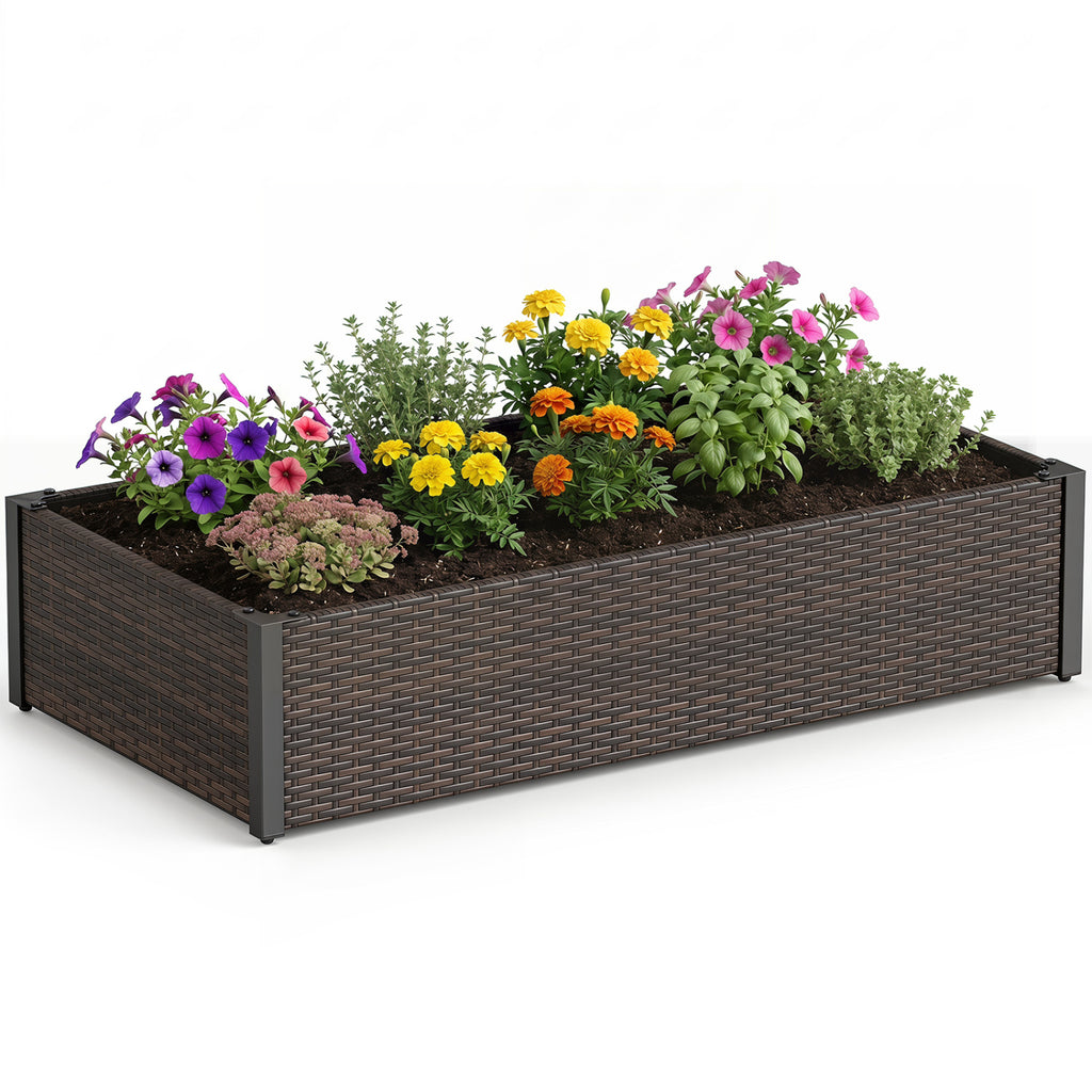 PE Rattan Elevated Raised Garden Bed with Open-Ended Base
