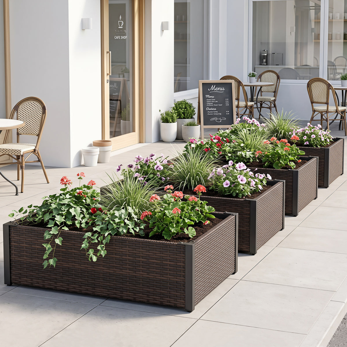 PE Rattan Elevated Raised Garden Bed with Open-Ended Base