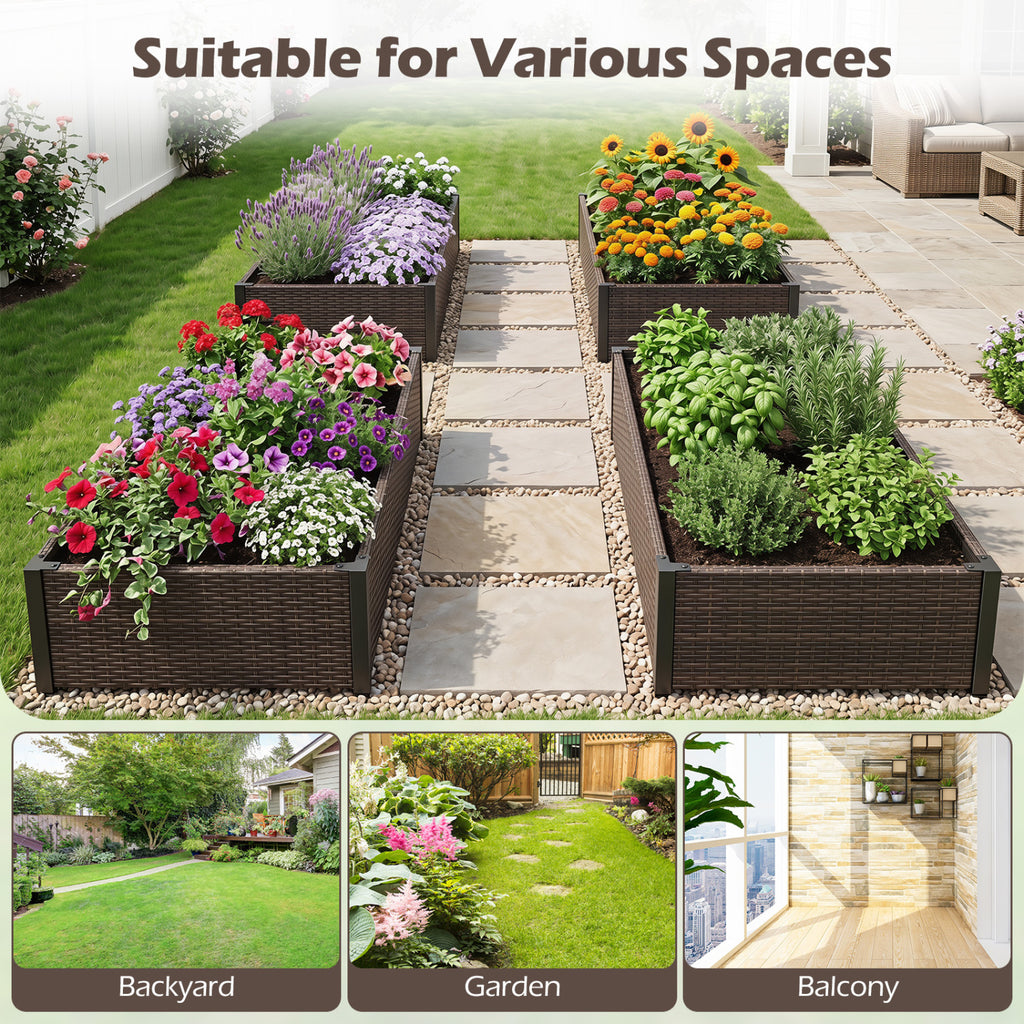 PE Rattan Elevated Raised Garden Bed with Open-Ended Base
