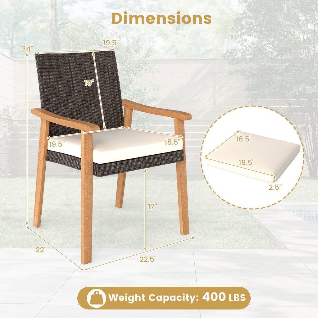 PE Rattan Outdoor Patio Dining Chair Set of 2 with Removable Cushion
